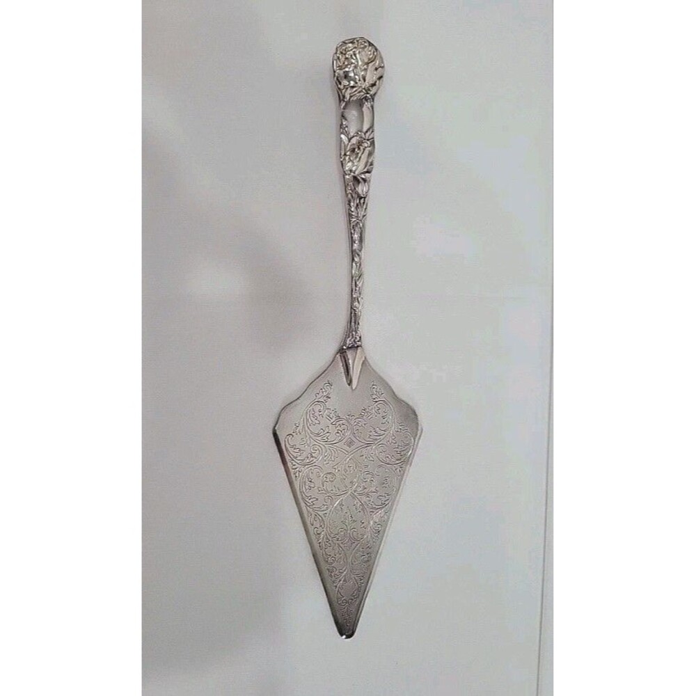 Vintage Silverplated Italy Cake Pie Server 12" Ornate Etched Floral Filigree
